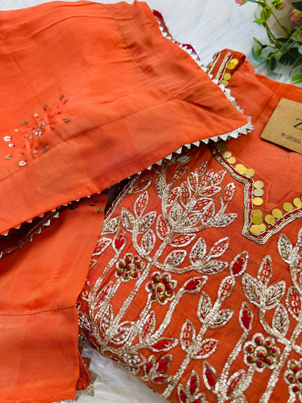 Premium Mul Chanderi Handwork Kurti Set – Top, Bottom & Dupatta