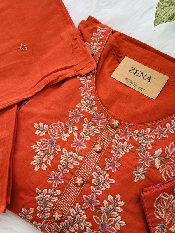 ✨ Pure Cotton Embroidery Work Kurti Set ✨
