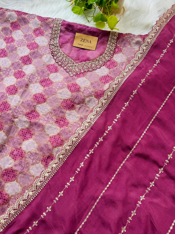 Premium Moga Silk Jacquard | Handwork Suit with Silk Georgette Dupatta