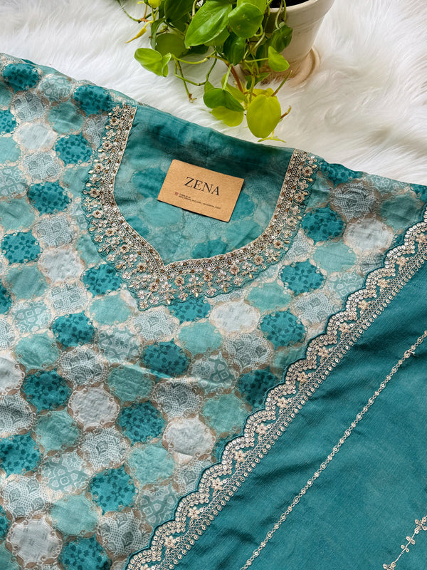 Premium Moga Silk Jacquard | Handwork Suit with Silk Georgette Dupatta