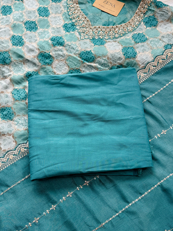 Premium Moga Silk Jacquard | Handwork Suit with Silk Georgette Dupatta