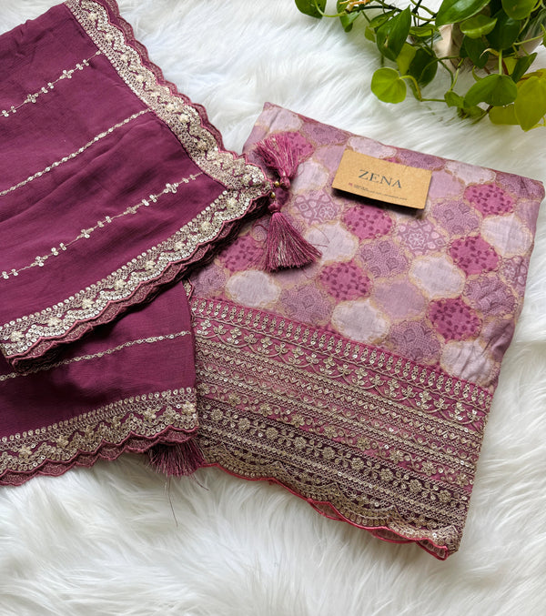 Premium Moga Silk Jacquard | Handwork Suit with Silk Georgette Dupatta