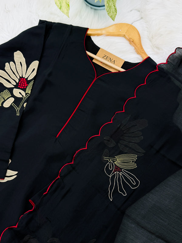 ✨ Mul Chanderi Appliqué Work Kurti Set ✨