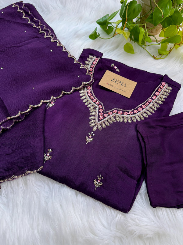 Pure Chinnon Handwork Party-Wear Suit – Celebrate in Effortless Elegance