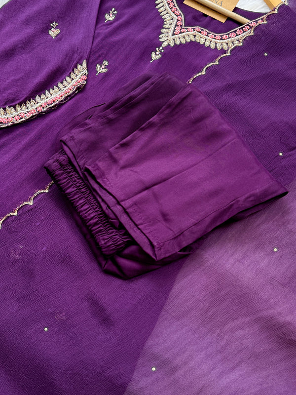 Pure Chinnon Handwork Party-Wear Suit – Celebrate in Effortless Elegance