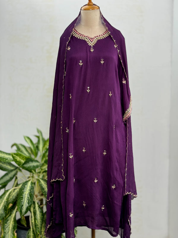 Pure Chinnon Handwork Party-Wear Suit – Celebrate in Effortless Elegance