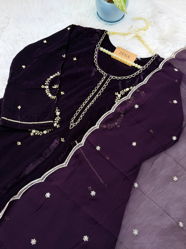 ✨ Velvet Handwork Partywear Kurti Set with Georgette Dupatta ✨