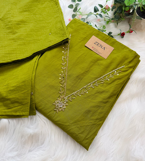 ✨ Mul Chanderi Hand Detailed Unstitched Suit ✨