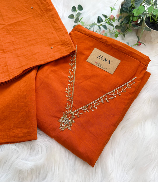 ✨ Mul Chanderi Hand Detailed Unstitched Suit ✨