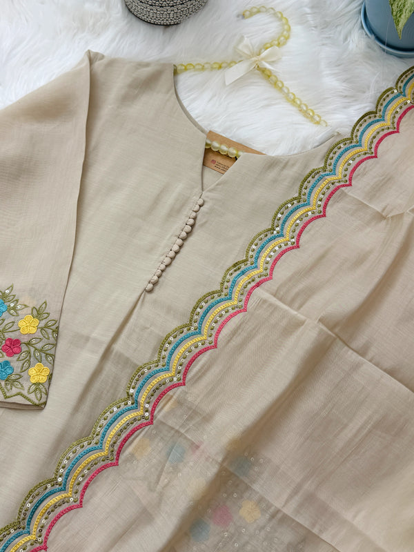 ✨ Mul Chanderi Embroidered A-Line Kurti Set ✨
