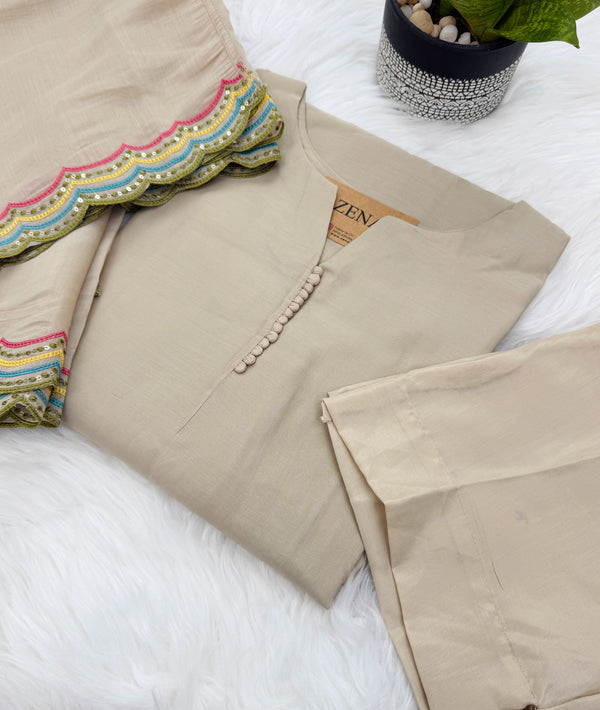 ✨ Mul Chanderi Embroidered A-Line Kurti Set ✨