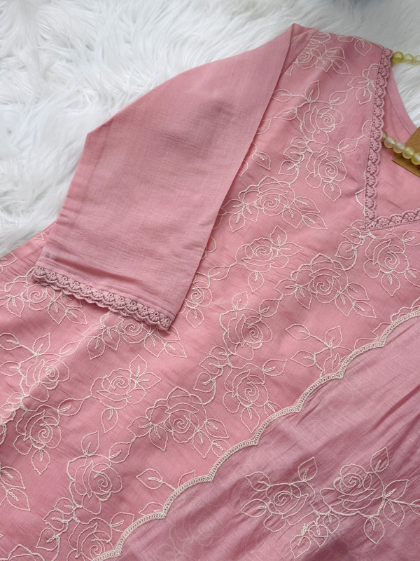 ✨ Coral Crush Embroidered Kurti Set ✨