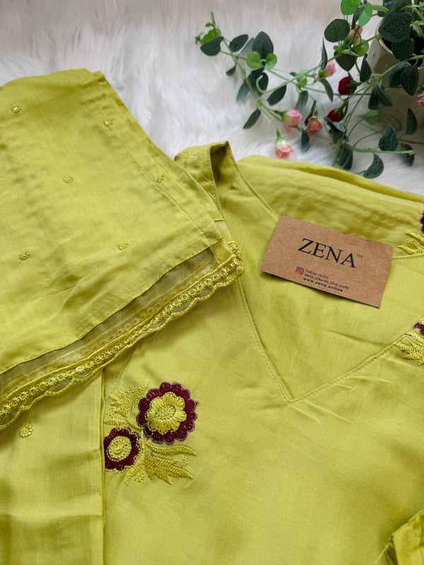 ✨ Mul Chanderi Embroidered A-Line Kurti Set ✨