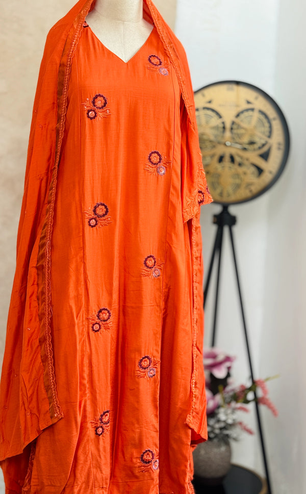 ✨ Mul Chanderi Embroidered A-Line Kurti Set ✨