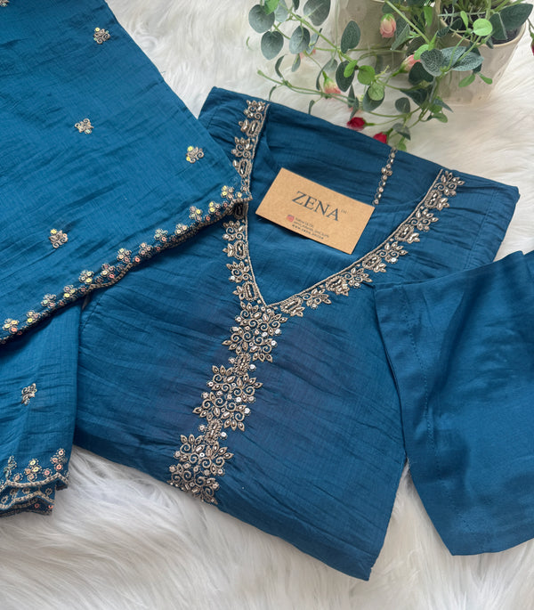 ✨ Premium Mul Chanderi Handwork A-Line Kurti Set ✨