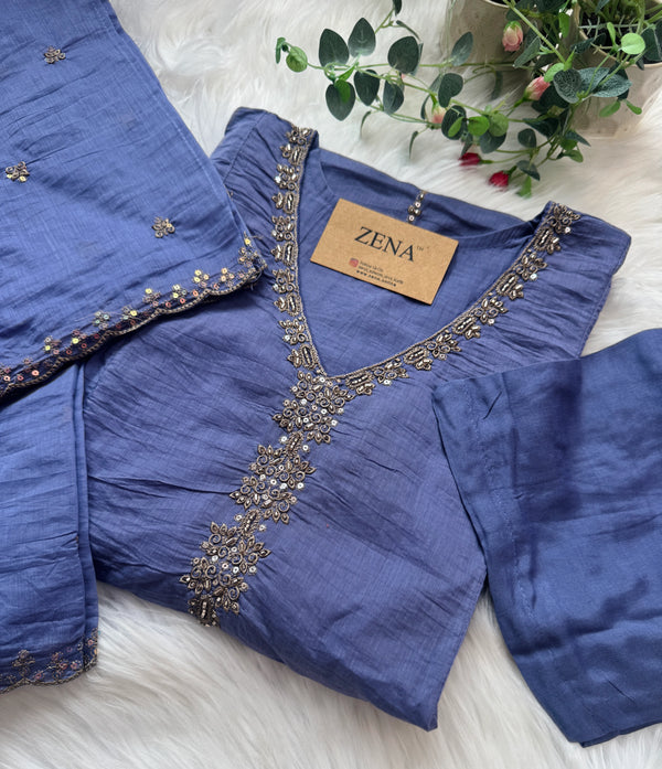 ✨ Premium Mul Chanderi Handwork A-Line Kurti Set ✨