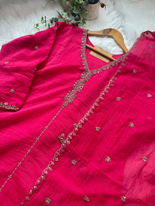 ✨ Premium Mul Chanderi Handwork A-Line Kurti Set ✨