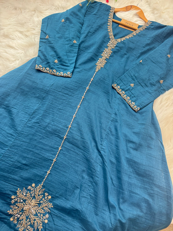 ✨ Premium Mul Chanderi Handwork A-Line Kurti Set ✨
