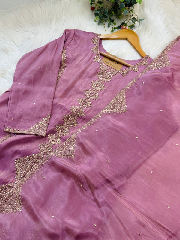 Tissue Silk Handwork Partywear Suit