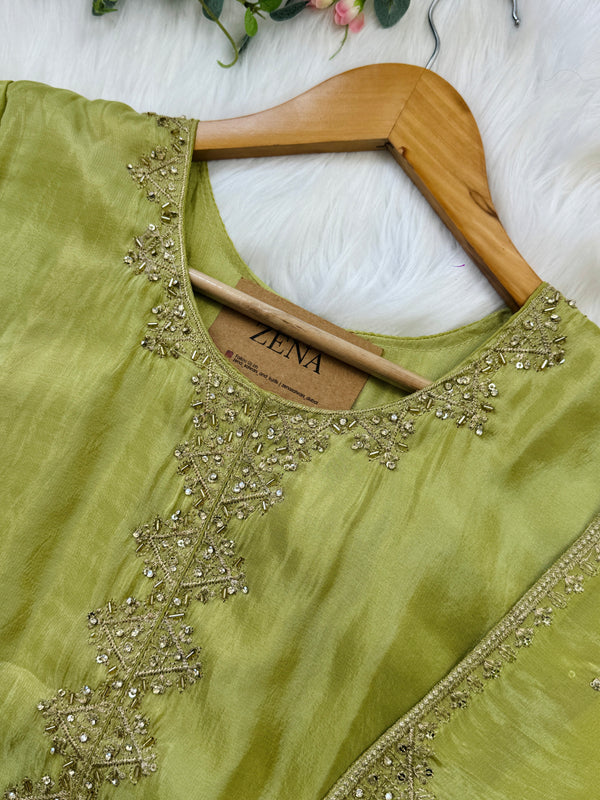 Tissue Silk Handwork Partywear Suit