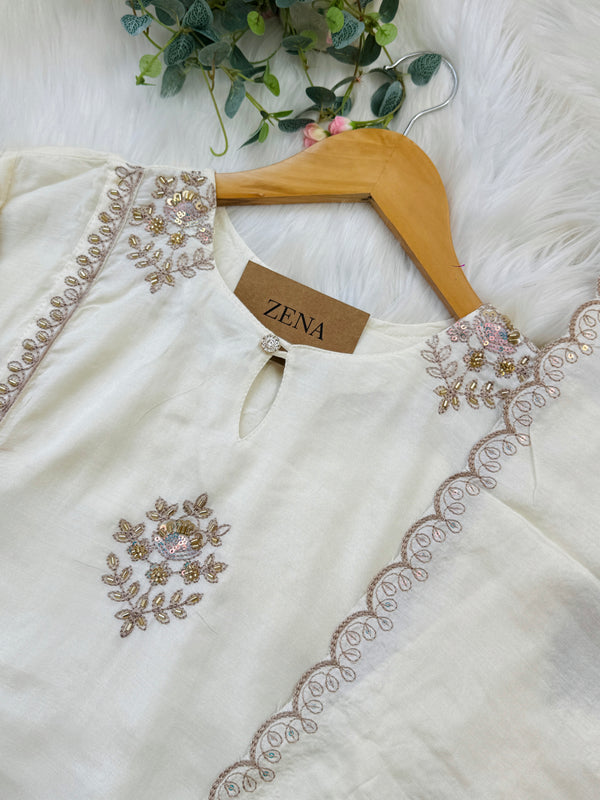 Mul chanderi handwork a-line Kurti set