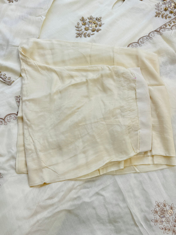 Mul chanderi handwork a-line Kurti set