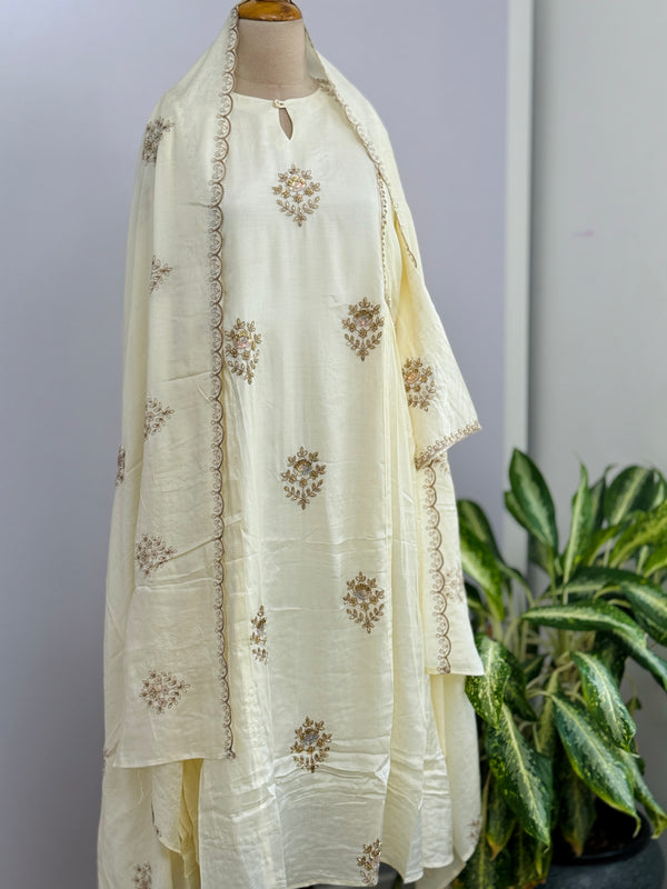 Mul chanderi handwork a-line Kurti set