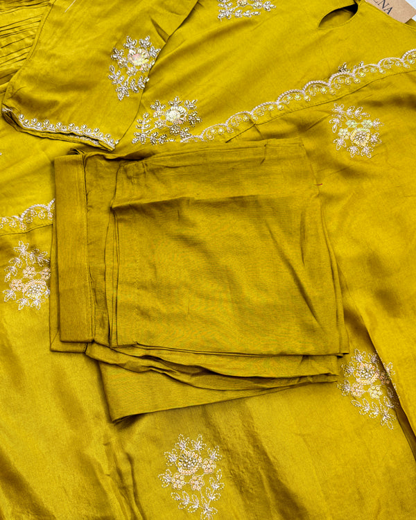 Mul chanderi handwork a-line Kurti set