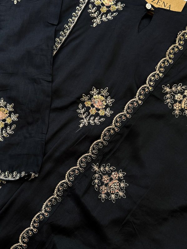 Mul chanderi handwork a-line Kurti set