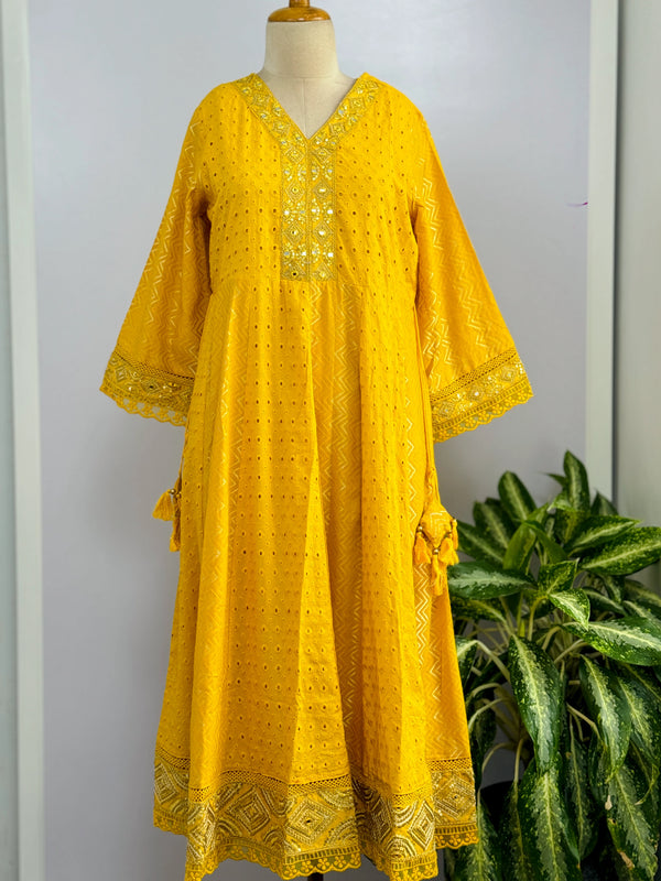 Radiant Reflections – Cotton Hacoba Mirror Work Anarkali Suit