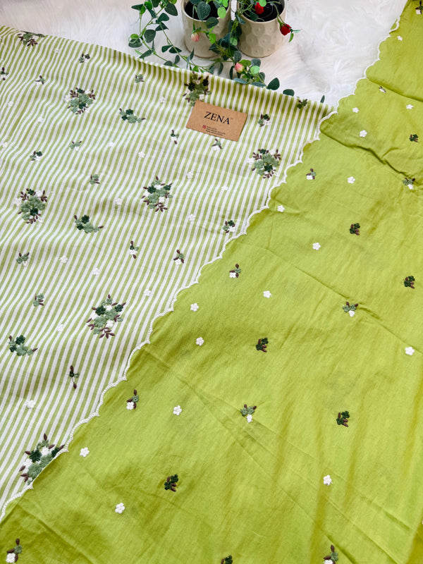 Unstitched Pure Cotton Kurti Set – Top, Bottom & Dupatta 🌿
