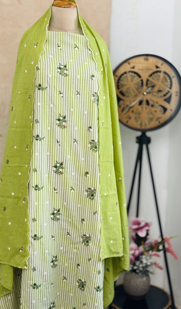 Unstitched Pure Cotton Kurti Set – Top, Bottom & Dupatta 🌿