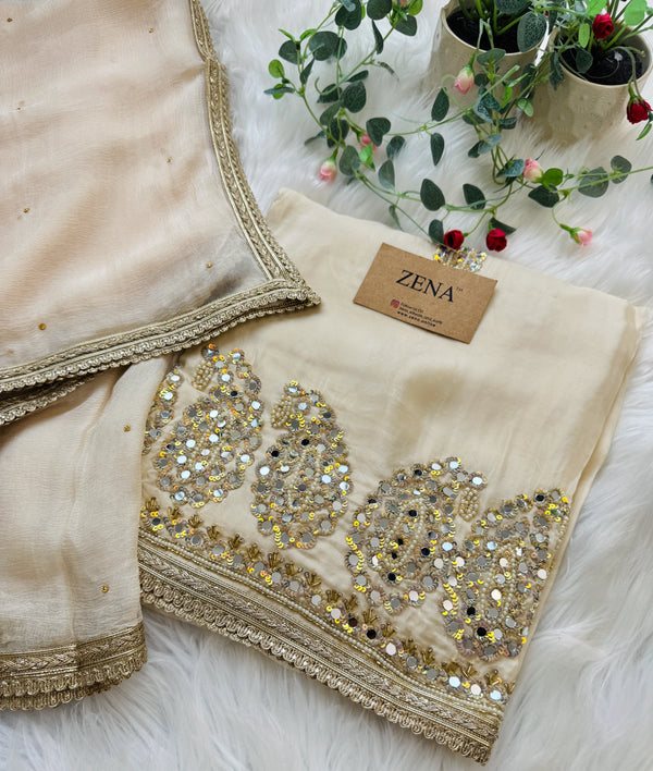 Partywear Crepe Handwork Unstitched Suit ✨