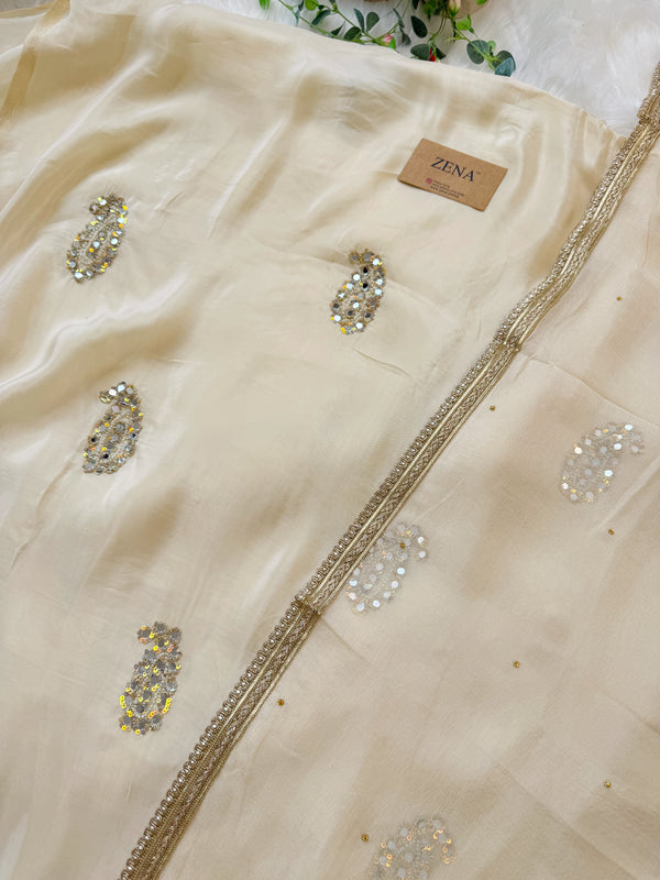 Partywear Crepe Handwork Unstitched Suit ✨