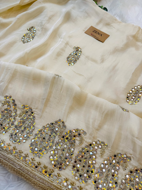 Partywear Crepe Handwork Unstitched Suit ✨