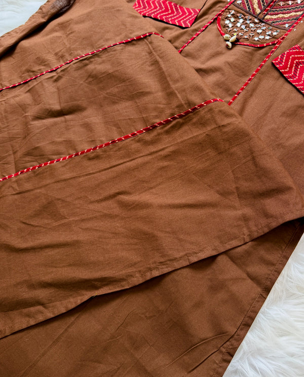 ✨ Pure Cotton Mirror Work Slitted Kurti Set ✨