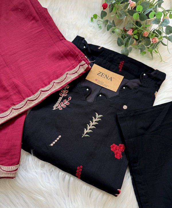 ✨ Pure Cotton Embroidered A-Line Kurti Set ✨