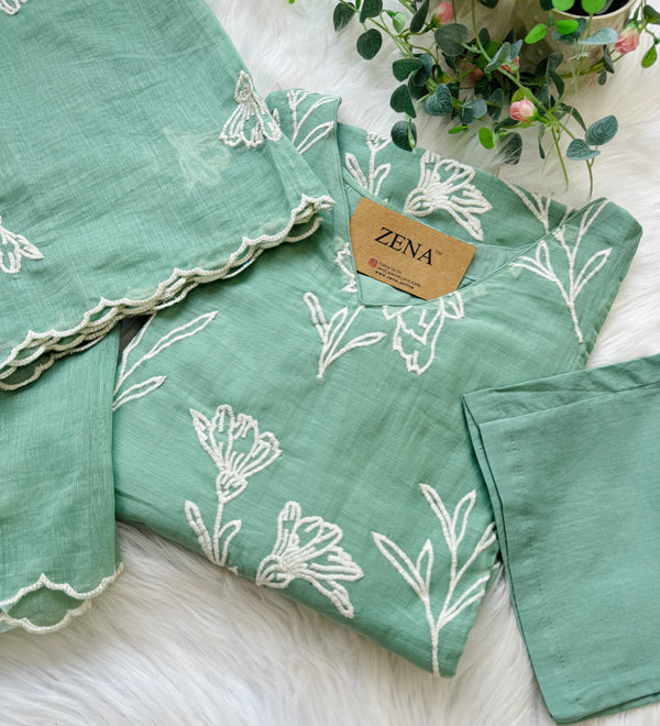 ✨ Pure Mul Chanderi Embroidered A-Line Kurti Set ✨