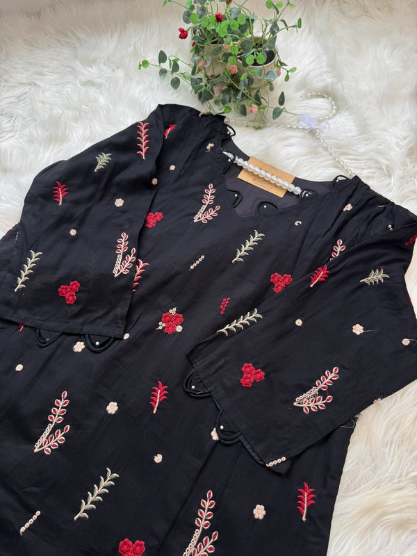 ✨ Pure Cotton Embroidered A-Line Kurti Set ✨