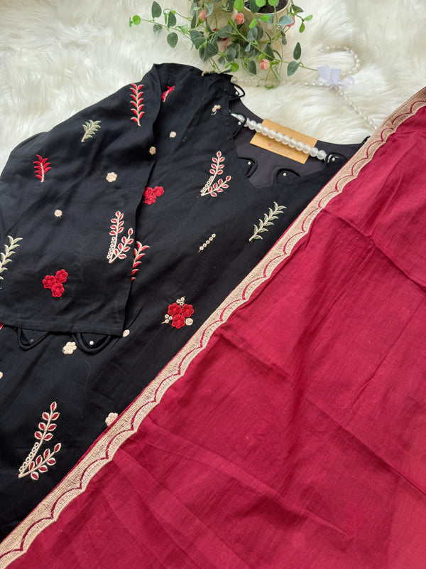 ✨ Pure Cotton Embroidered A-Line Kurti Set ✨