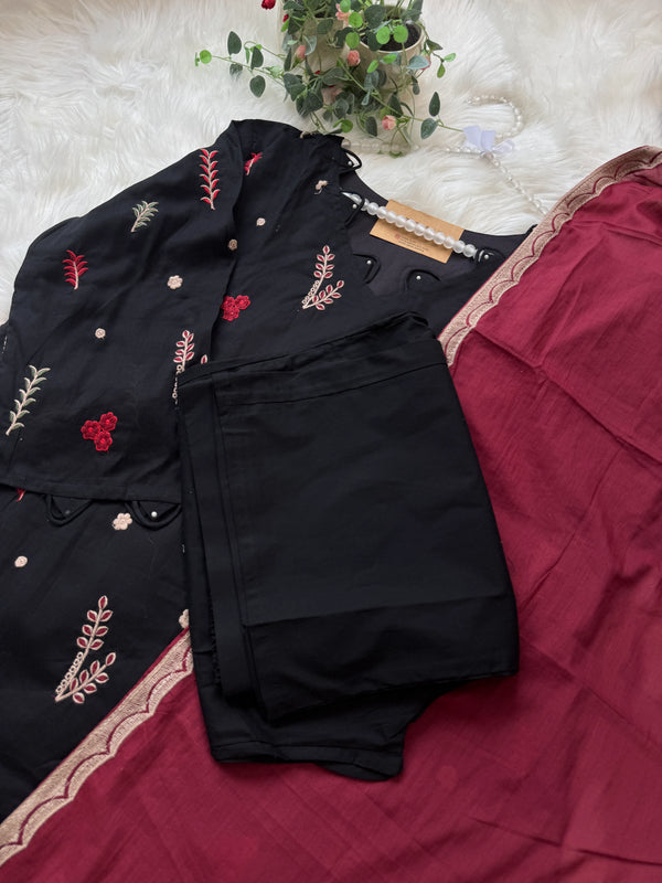 ✨ Pure Cotton Embroidered A-Line Kurti Set ✨