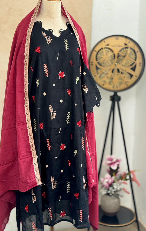 ✨ Pure Cotton Embroidered A-Line Kurti Set ✨