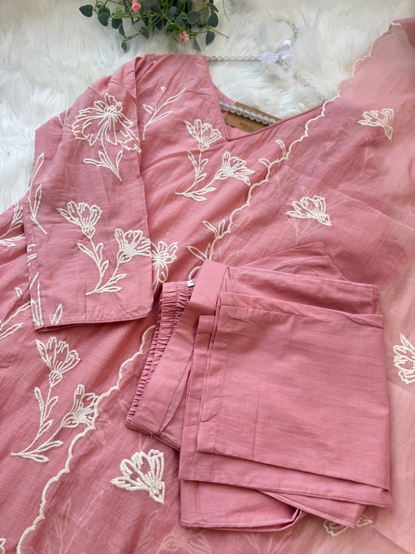 ✨ Pure Mul Chanderi Embroidered A-Line Kurti Set ✨