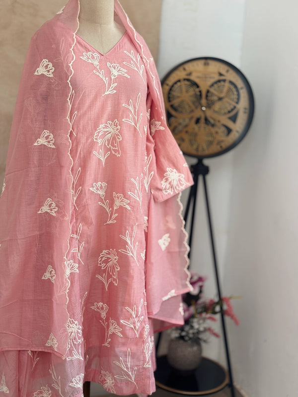 ✨ Pure Mul Chanderi Embroidered A-Line Kurti Set ✨
