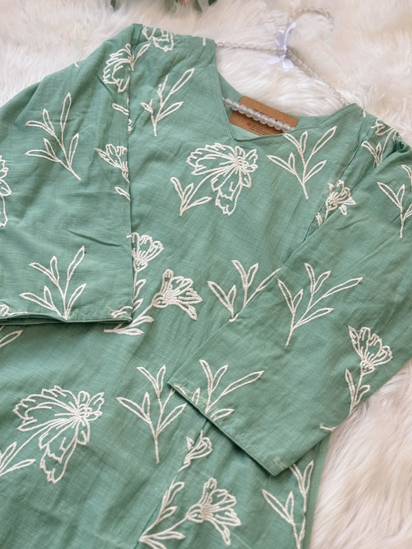 ✨ Pure Mul Chanderi Embroidered A-Line Kurti Set ✨