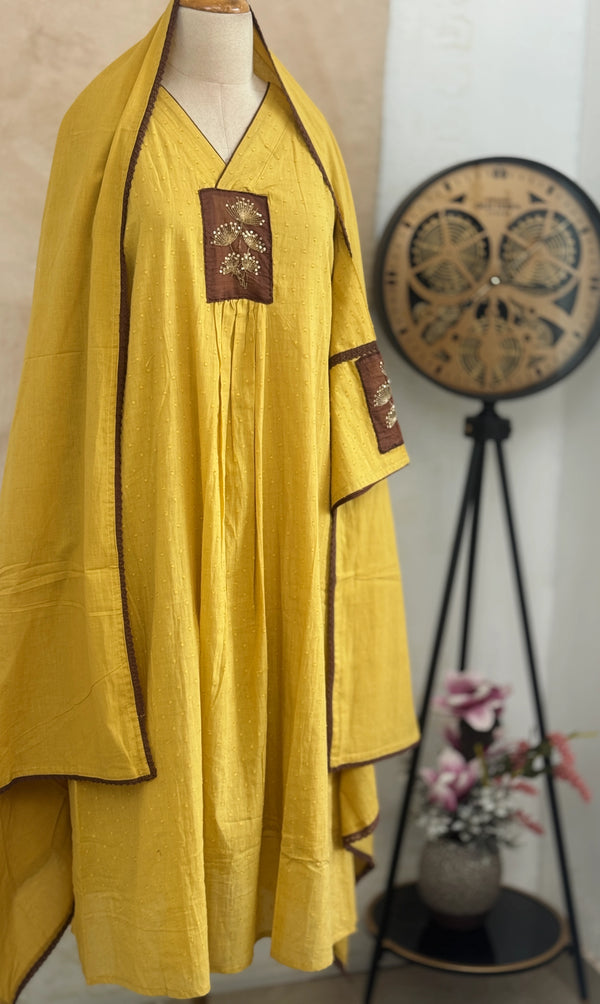✨ Pure Cotton Hand Detailed Anarkali Set ✨