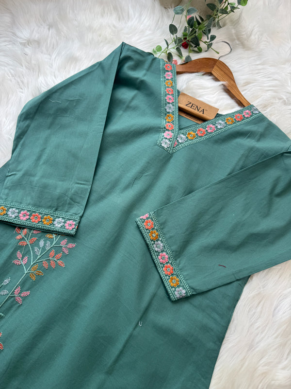 ✨ Cotton Embroidered V-Neck Kurti Set ✨