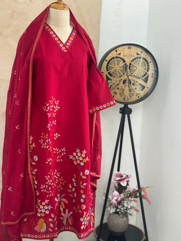 ✨ Cotton Embroidered V-Neck Kurti Set ✨