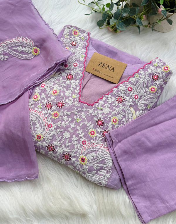 Mul Chanderi Handwork Anarkali Set