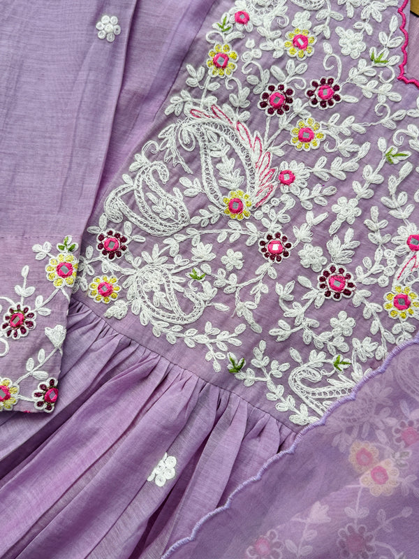 Mul Chanderi Handwork Anarkali Set